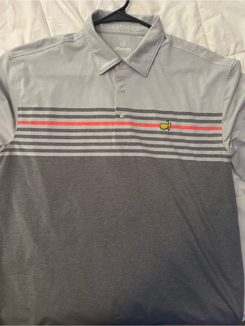 Masters Men's Gray Striped Short-Sleeve Polo Shirt - Yellow Logo
